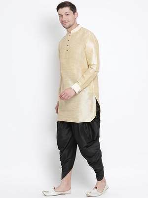Gold Silk Blend Kurta And Dhoti Set 2