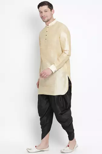 Gold Silk Blend Kurta And Dhoti Set