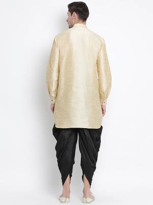 Gold Silk Blend Kurta And Dhoti Set 4