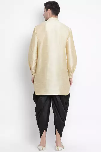 Gold Silk Blend Kurta And Dhoti Set