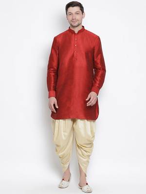 Maroon Silk Blend Kurta And Dhoti Set 1