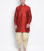 Maroon Silk Blend Kurta And Dhoti Set