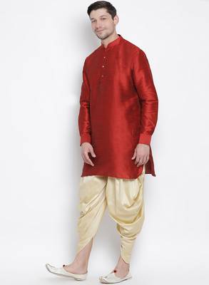 Maroon Silk Blend Kurta And Dhoti Set 2