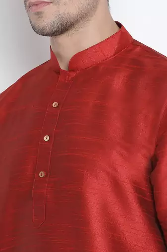 Maroon Silk Blend Kurta And Dhoti Set