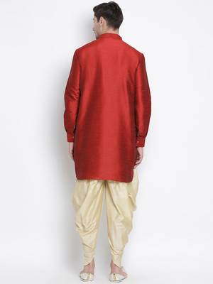 Maroon Silk Blend Kurta And Dhoti Set 4