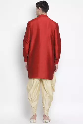 Maroon Silk Blend Kurta And Dhoti Set