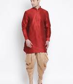 Maroon Silk Blend Kurta And Dhoti Set