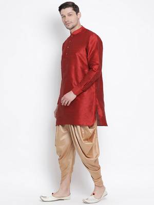 Maroon Silk Blend Kurta And Dhoti Set 2