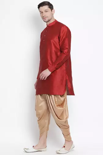 Maroon Silk Blend Kurta And Dhoti Set