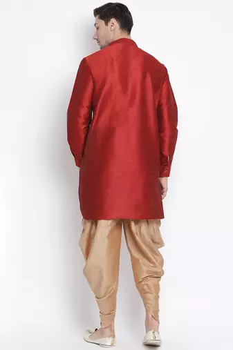 Maroon Silk Blend Kurta And Dhoti Set
