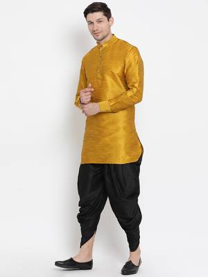 Men'S Yellow Silk Blend Kurta And Dhoti Set 2