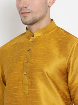 Men'S Yellow Silk Blend Kurta And Dhoti Set 3