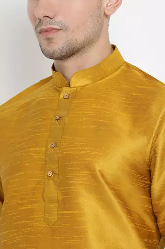 Men'S Yellow Silk Blend Kurta And Dhoti Set