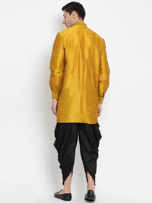 Men'S Yellow Silk Blend Kurta And Dhoti Set 4