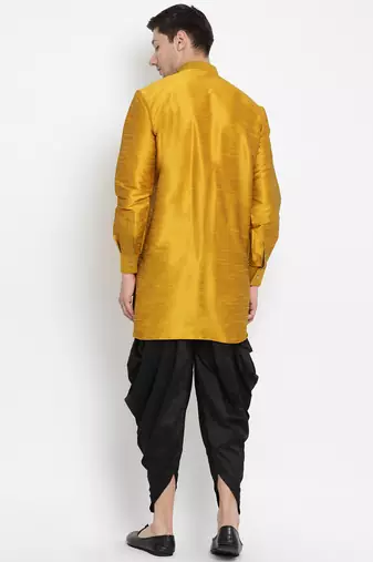 Men'S Yellow Silk Blend Kurta And Dhoti Set