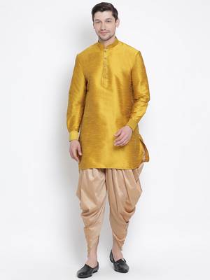 Yellow Silk Blend Kurta And Dhoti Set 1