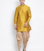 Yellow Silk Blend Kurta And Dhoti Set