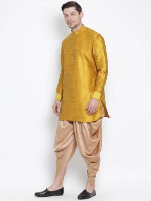 Yellow Silk Blend Kurta And Dhoti Set 2