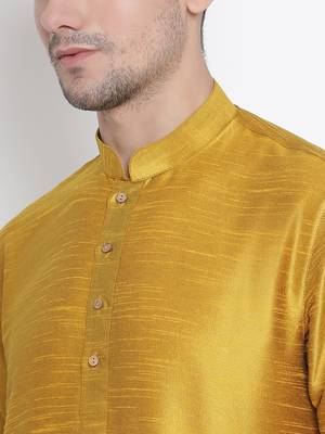 Yellow Silk Blend Kurta And Dhoti Set 3