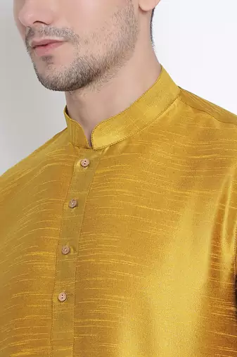 Yellow Silk Blend Kurta And Dhoti Set