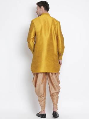 Yellow Silk Blend Kurta And Dhoti Set 4