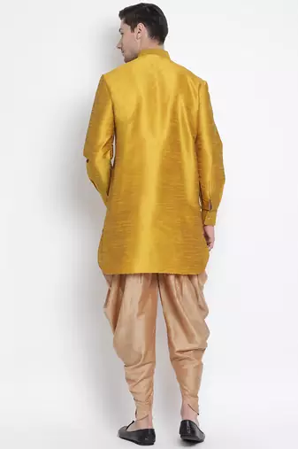 Yellow Silk Blend Kurta And Dhoti Set