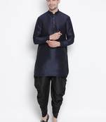 Dark Blue Silk Blend Kurta And Dhoti Set
