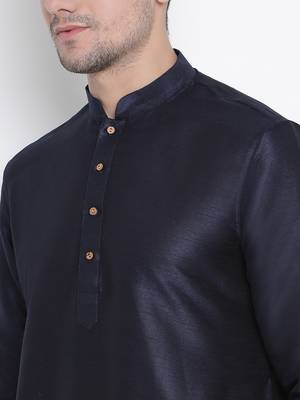 Dark Blue Silk Blend Kurta And Dhoti Set 3