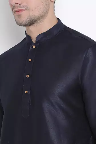 Dark Blue Silk Blend Kurta And Dhoti Set