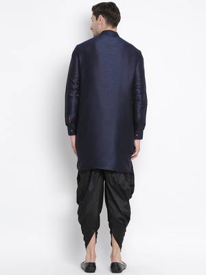 Dark Blue Silk Blend Kurta And Dhoti Set 4