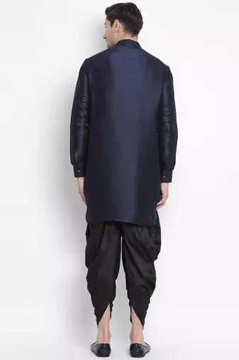 Dark Blue Silk Blend Kurta And Dhoti Set