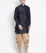 Dark Blue Silk Blend Kurta And Dhoti Set