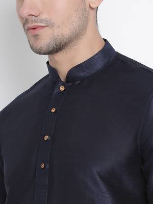 Dark Blue Silk Blend Kurta And Dhoti Set 3