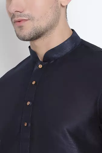 Dark Blue Silk Blend Kurta And Dhoti Set