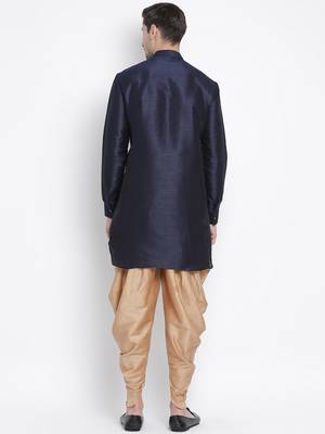 Dark Blue Silk Blend Kurta And Dhoti Set 4