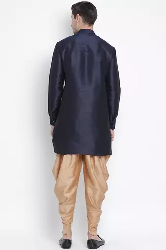 Dark Blue Silk Blend Kurta And Dhoti Set