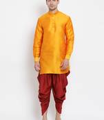 Orange Silk Blend Kurta And Dhoti Set