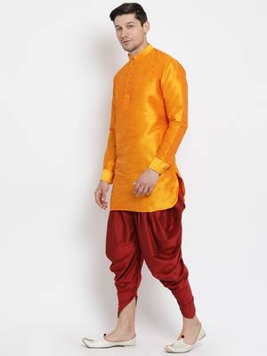 Orange Silk Blend Kurta And Dhoti Set 2