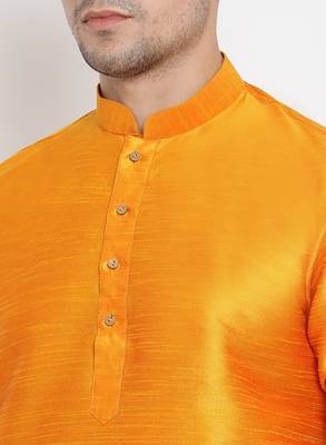 Orange Silk Blend Kurta And Dhoti Set 3