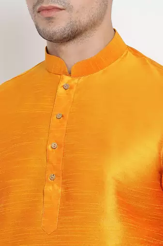 Orange Silk Blend Kurta And Dhoti Set