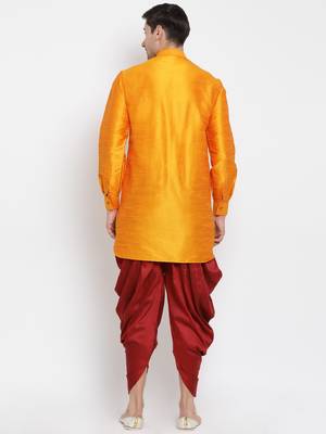 Orange Silk Blend Kurta And Dhoti Set 4