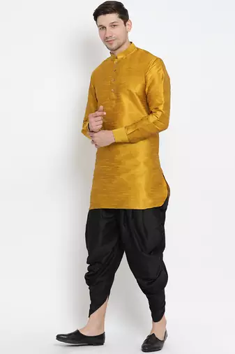 Gold Silk Blend Kurta And Dhoti Set