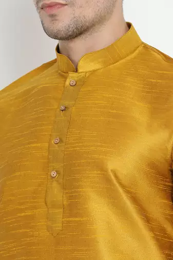 Gold Silk Blend Kurta And Dhoti Set