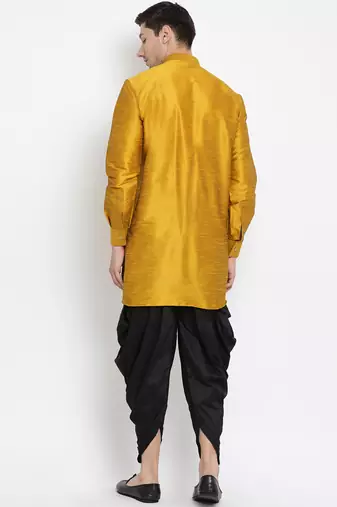 Gold Silk Blend Kurta And Dhoti Set