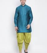 Men'S Dark Green Silk Blend Kurta And Dhoti Set