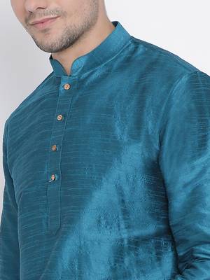 Men'S Dark Green Silk Blend Kurta And Dhoti Set 3