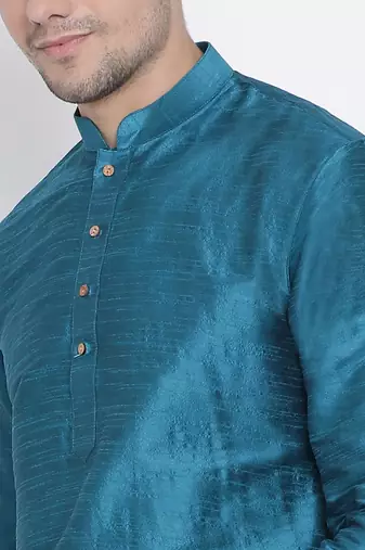 Men'S Dark Green Silk Blend Kurta And Dhoti Set