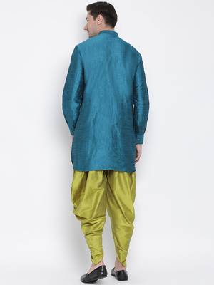 Men'S Dark Green Silk Blend Kurta And Dhoti Set 4
