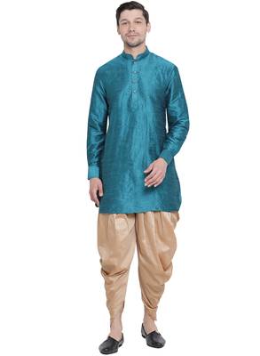 Men'S Dark Green Silk Blend Kurta And Dhoti Set 1