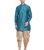 Men'S Dark Green Silk Blend Kurta And Dhoti Set